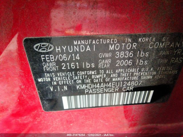 Photo 8 VIN: KMHDH4AH4EU124807 - HYUNDAI ELANTRA 