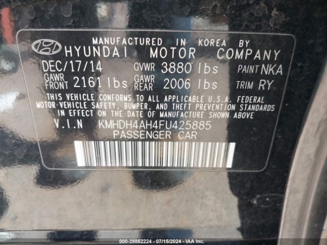 Photo 8 VIN: KMHDH4AH4FU425885 - HYUNDAI ELANTRA 