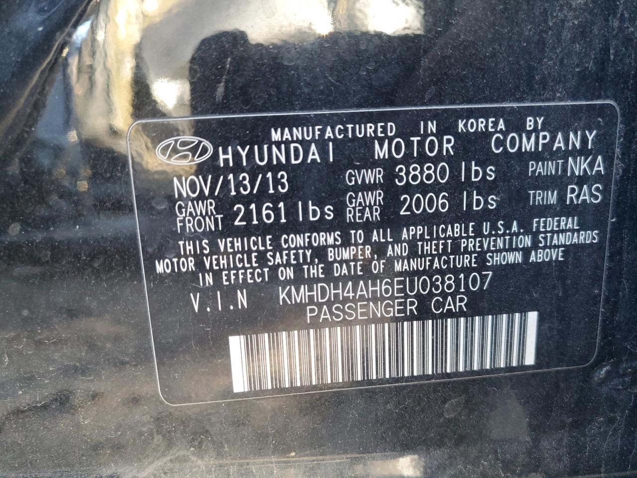 Photo 12 VIN: KMHDH4AH6EU038107 - HYUNDAI ELANTRA 