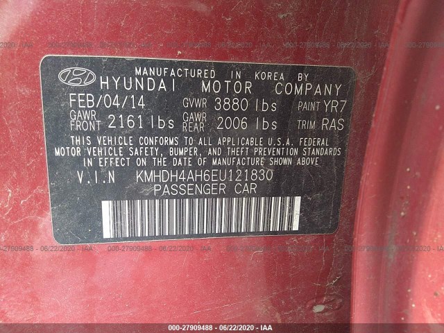 Photo 8 VIN: KMHDH4AH6EU121830 - HYUNDAI ELANTRA 