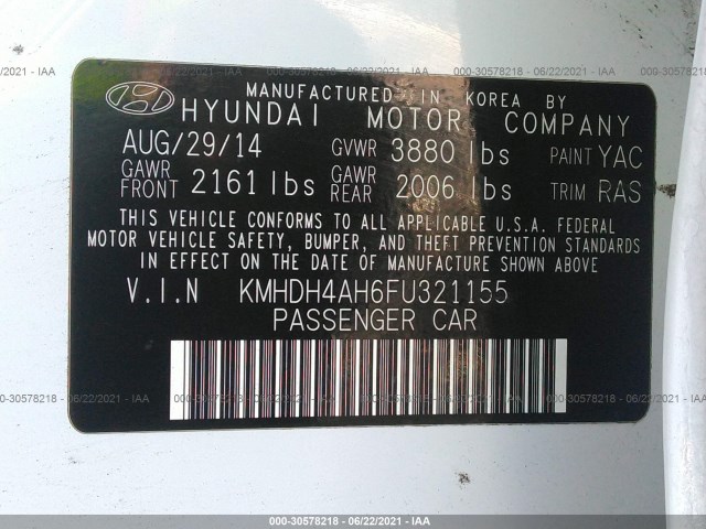 Photo 8 VIN: KMHDH4AH6FU321155 - HYUNDAI ELANTRA 