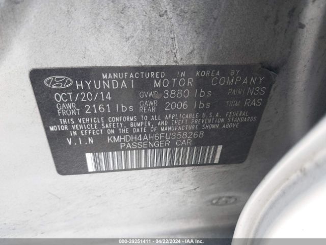 Photo 8 VIN: KMHDH4AH6FU358268 - HYUNDAI ELANTRA 