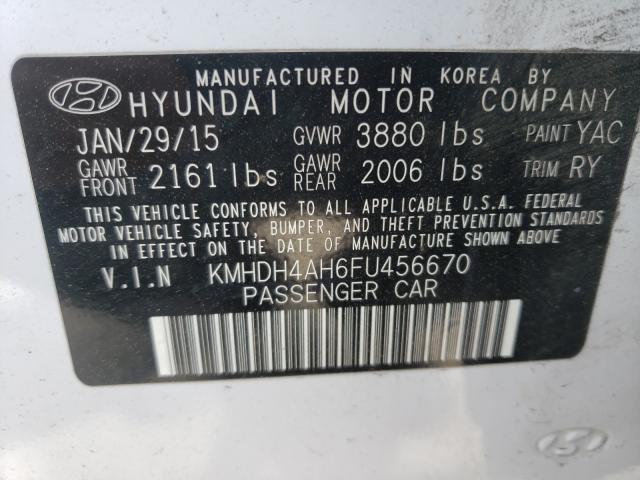 Photo 9 VIN: KMHDH4AH6FU456670 - HYUNDAI ELANTRA SE 