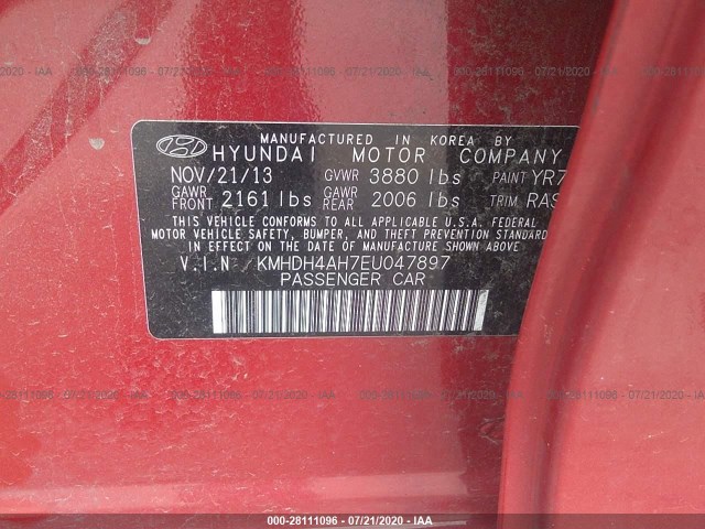 Photo 8 VIN: KMHDH4AH7EU047897 - HYUNDAI ELANTRA 