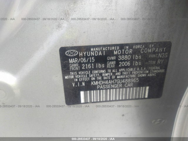 Photo 8 VIN: KMHDH4AH7GU488965 - HYUNDAI ELANTRA 