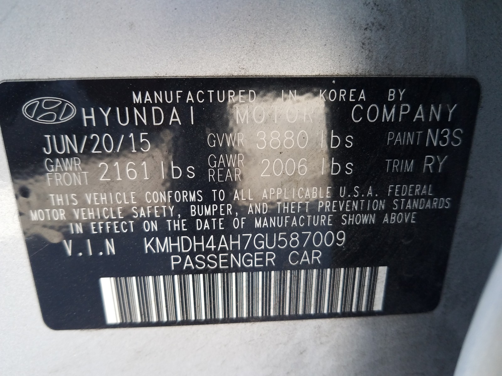 Photo 9 VIN: KMHDH4AH7GU587009 - HYUNDAI ELANTRA SE 