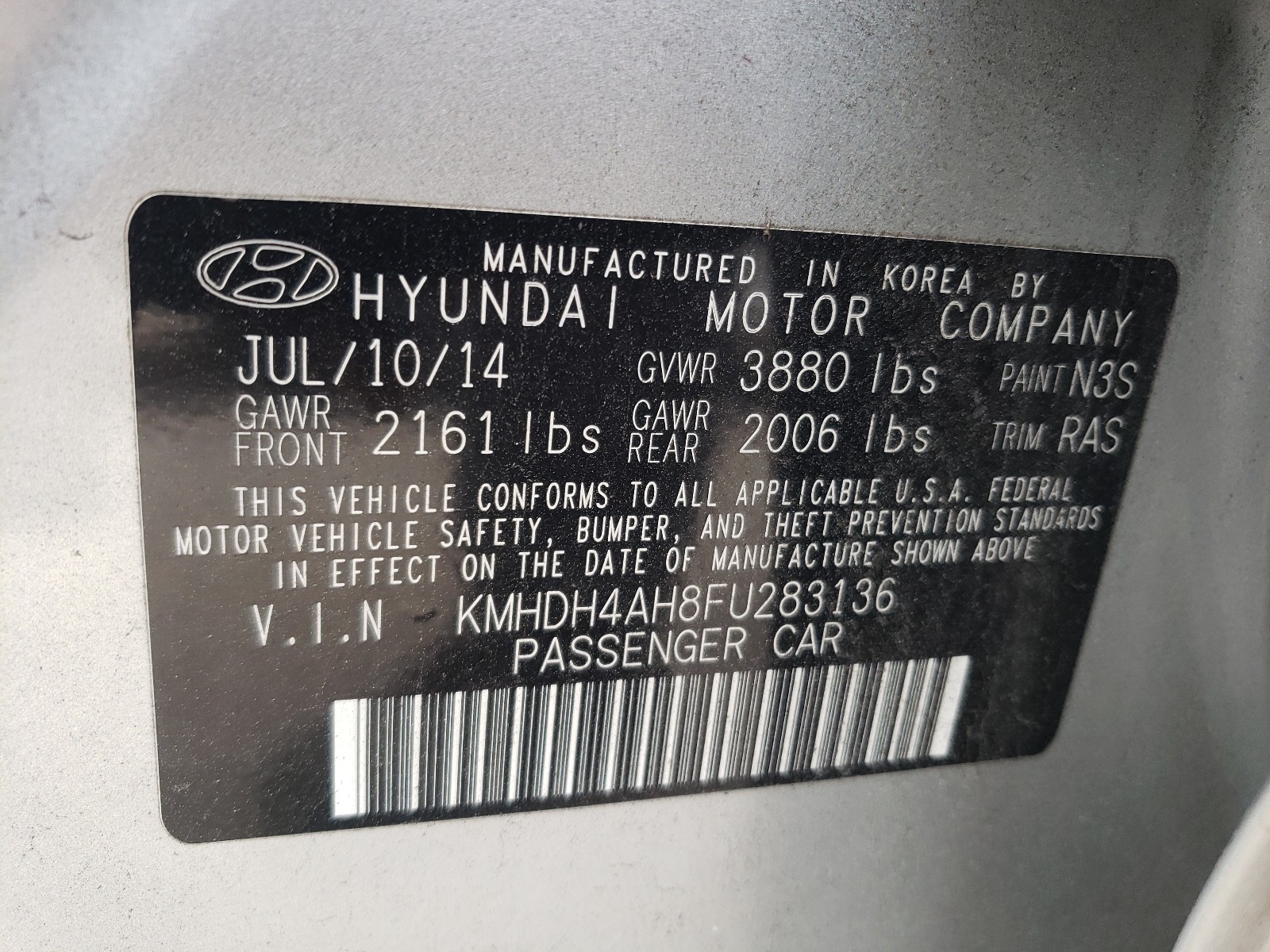 Photo 9 VIN: KMHDH4AH8FU283136 - HYUNDAI ELANTRA SE 