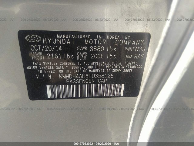 Photo 8 VIN: KMHDH4AH8FU358126 - HYUNDAI ELANTRA 