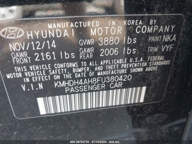 Photo 8 VIN: KMHDH4AH8FU380420 - HYUNDAI ELANTRA 