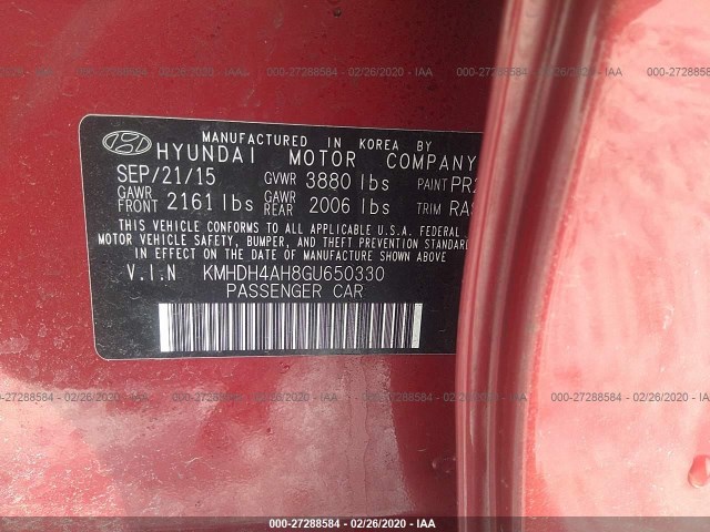 Photo 8 VIN: KMHDH4AH8GU650330 - HYUNDAI ELANTRA 