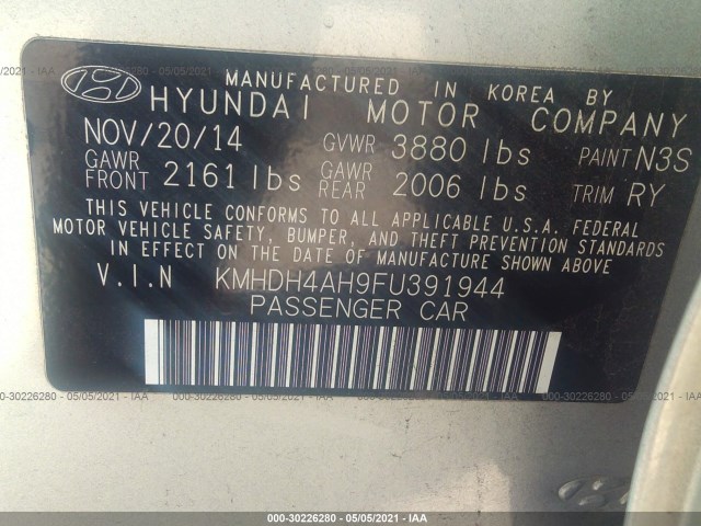 Photo 8 VIN: KMHDH4AH9FU391944 - HYUNDAI ELANTRA 