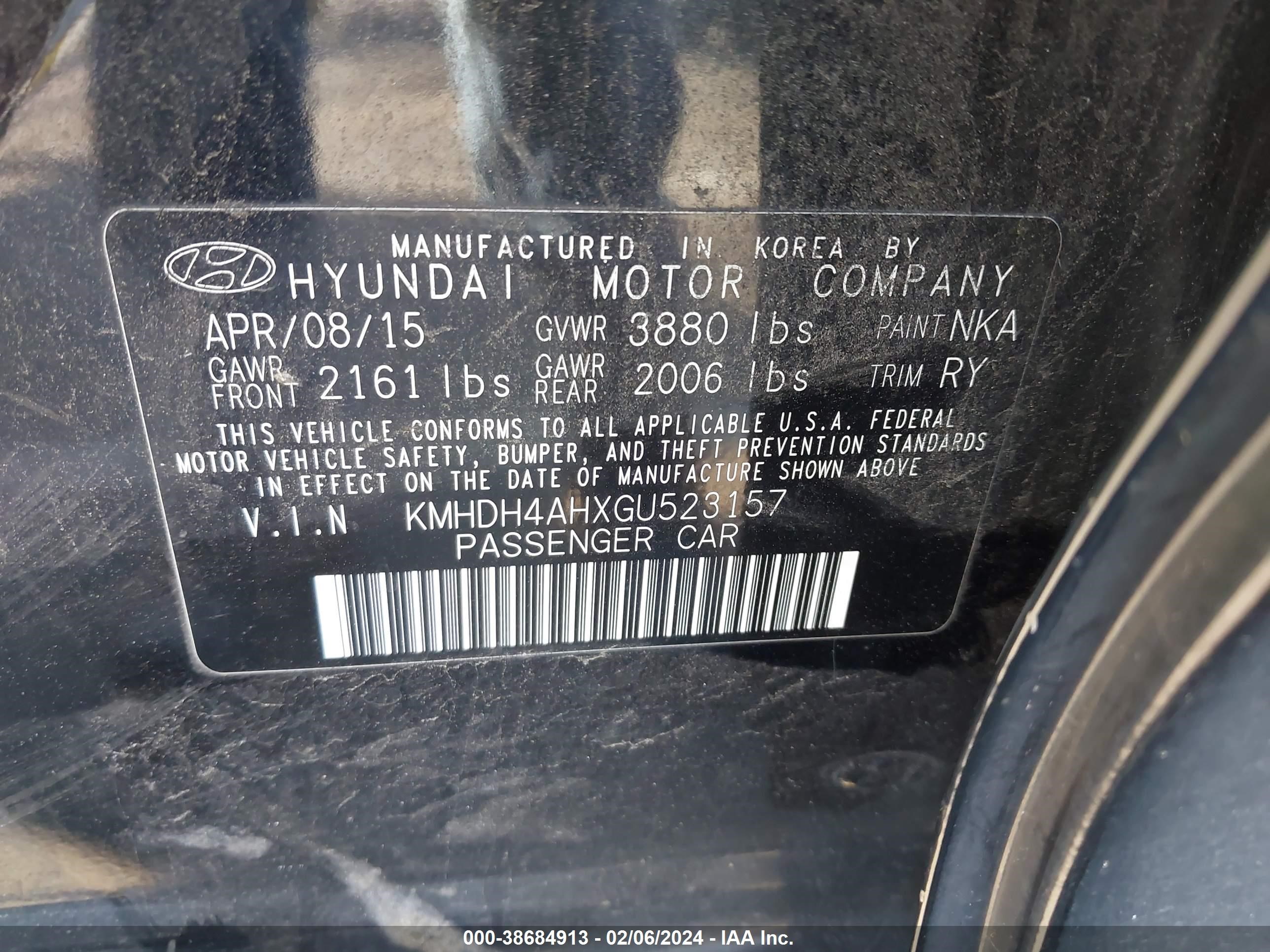 Photo 8 VIN: KMHDH4AHXGU523157 - HYUNDAI ELANTRA 