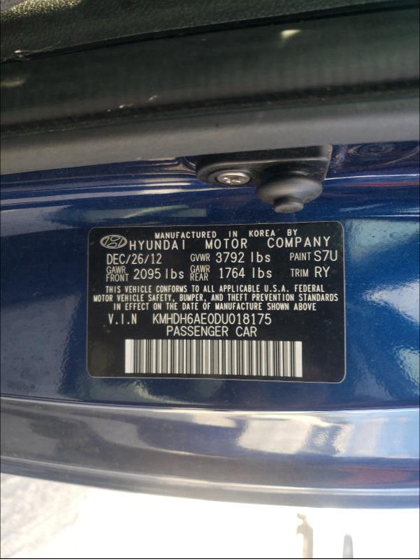 Photo 9 VIN: KMHDH6AE0DU018175 - HYUNDAI ELANTRA CO 