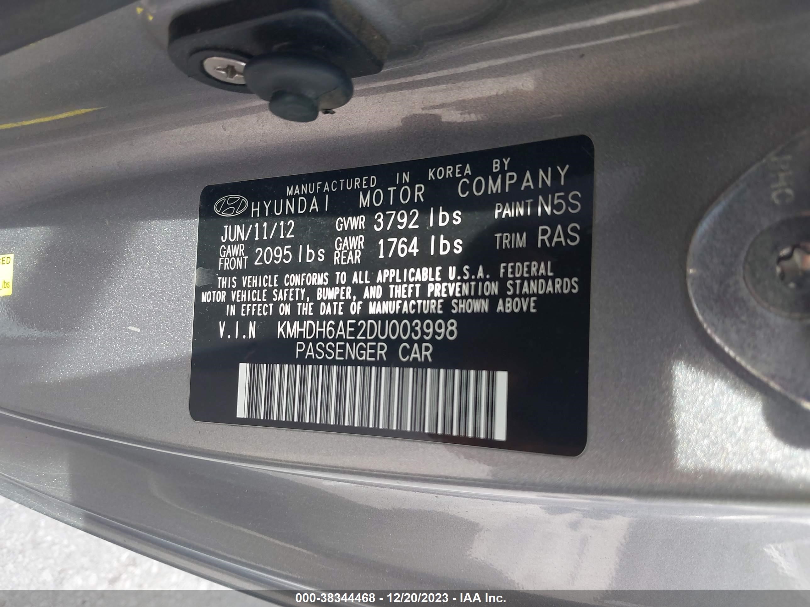 Photo 8 VIN: KMHDH6AE2DU003998 - HYUNDAI ELANTRA 