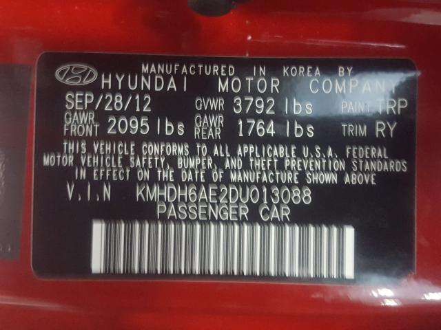 Photo 9 VIN: KMHDH6AE2DU013088 - HYUNDAI ELANTRA CO 