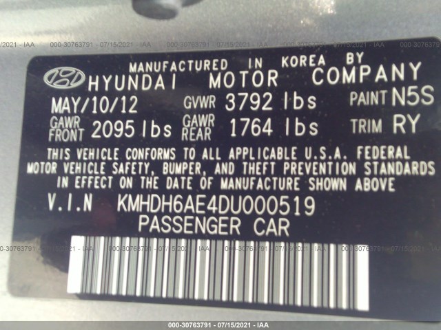 Photo 8 VIN: KMHDH6AE4DU000519 - HYUNDAI ELANTRA COUPE 