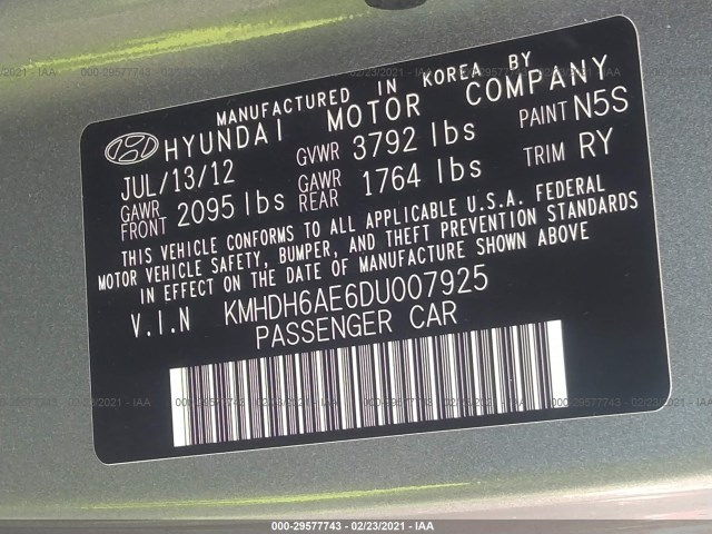 Photo 8 VIN: KMHDH6AE6DU007925 - HYUNDAI ELANTRA COUPE 