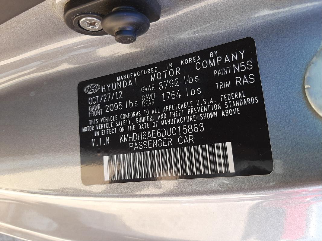 Photo 9 VIN: KMHDH6AE6DU015863 - HYUNDAI ELANTRA CO 