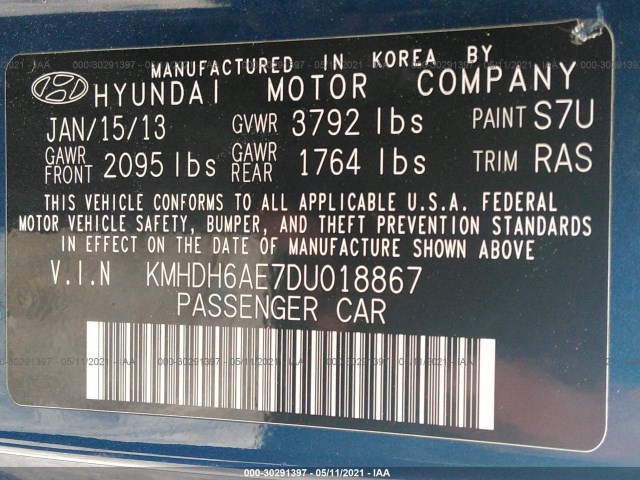 Photo 8 VIN: KMHDH6AE7DU018867 - HYUNDAI ELANTRA COUPE 