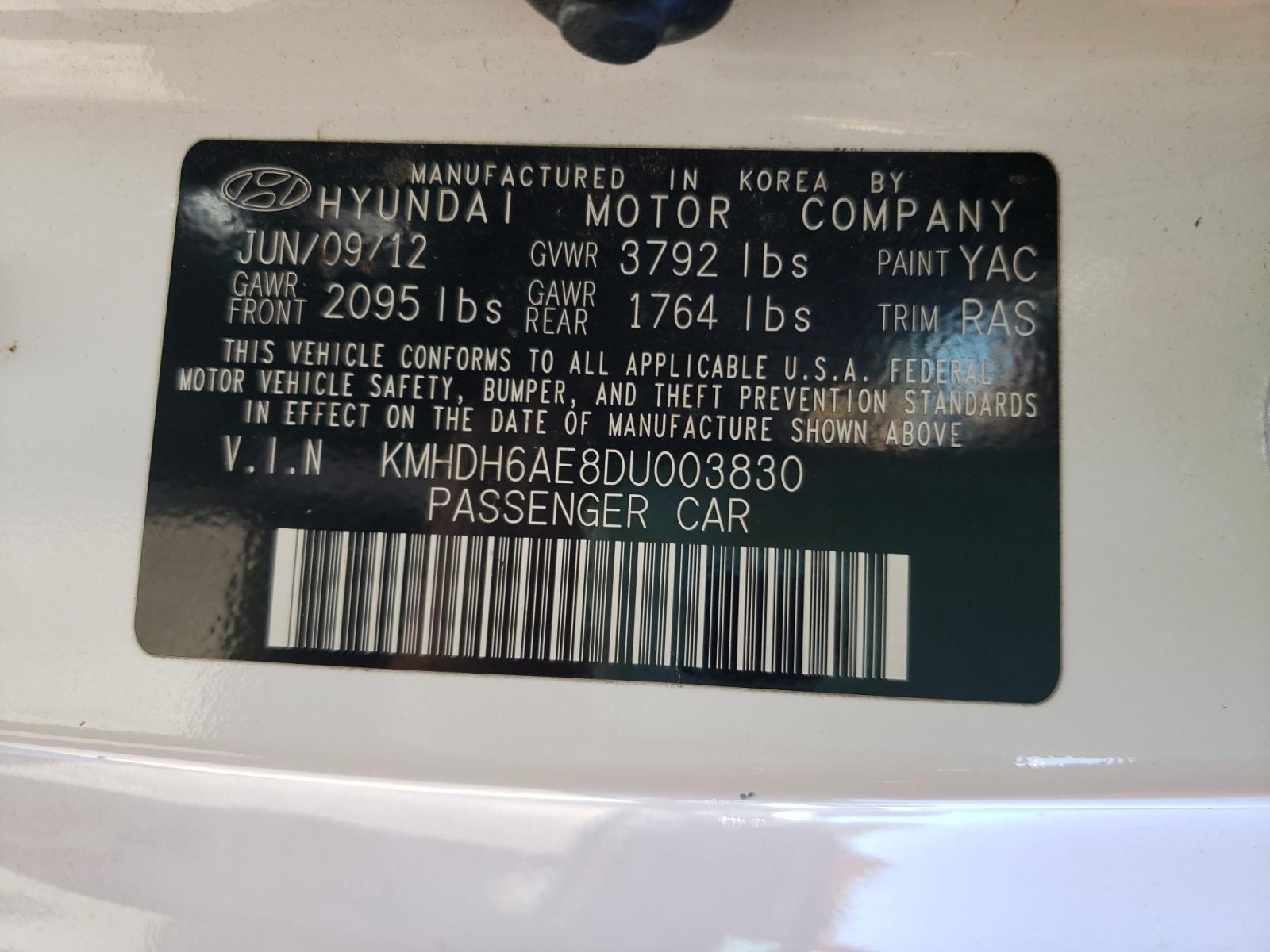 Photo 9 VIN: KMHDH6AE8DU003830 - HYUNDAI ELANTRA CO 