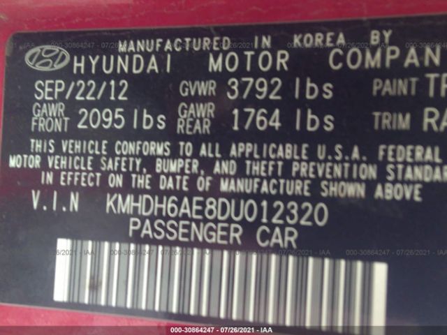 Photo 8 VIN: KMHDH6AE8DU012320 - HYUNDAI ELANTRA COUPE 