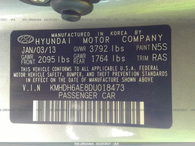 Photo 8 VIN: KMHDH6AE8DU018473 - HYUNDAI ELANTRA COUPE 