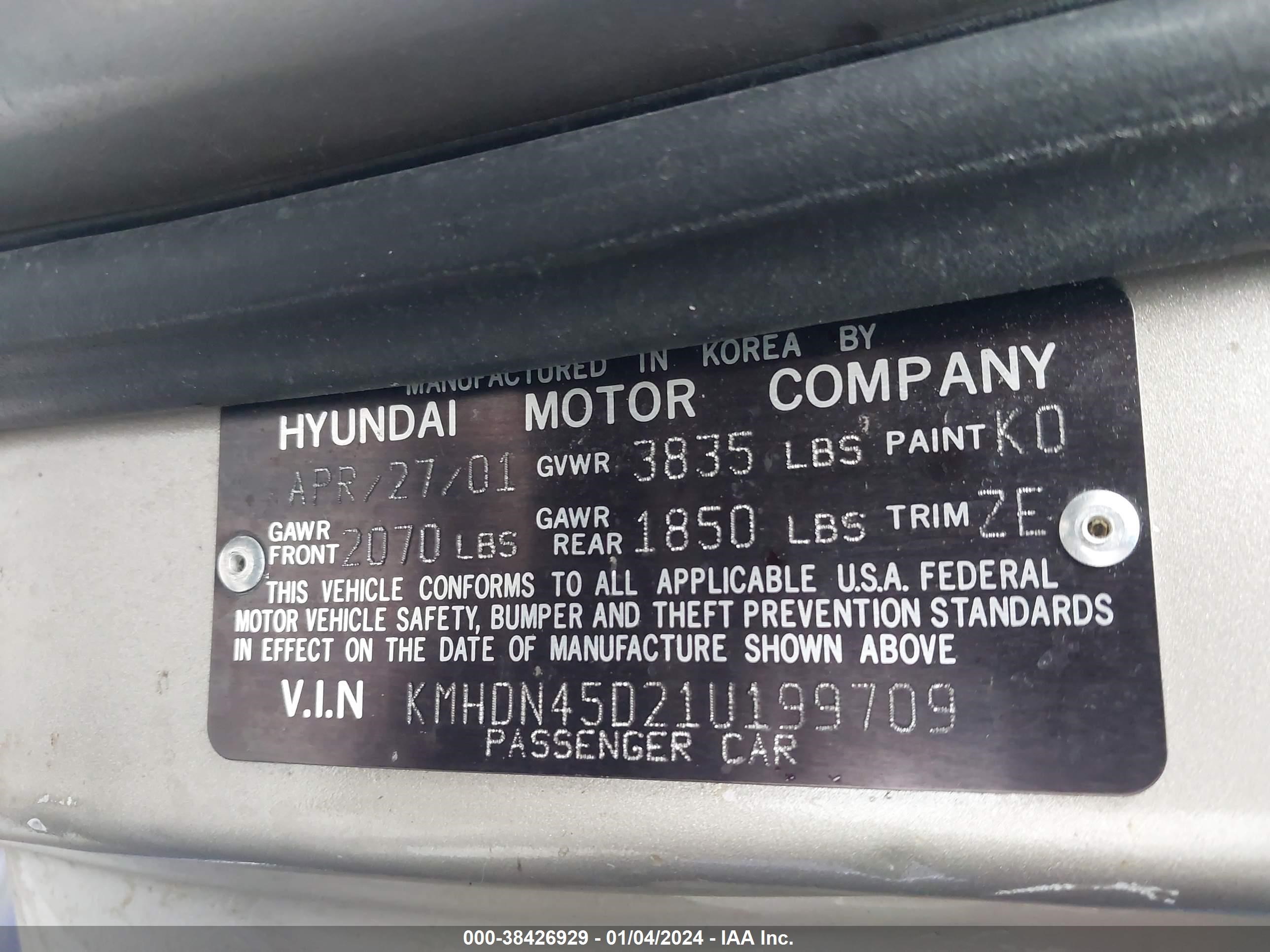 Photo 8 VIN: KMHDN45D21U199709 - HYUNDAI ELANTRA 