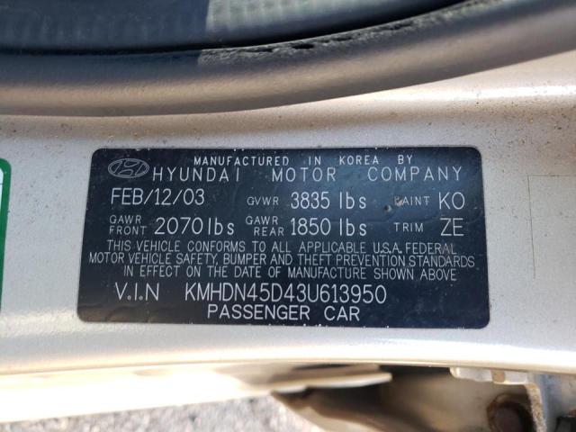 Photo 9 VIN: KMHDN45D43U613950 - HYUNDAI ELANTRA GL 