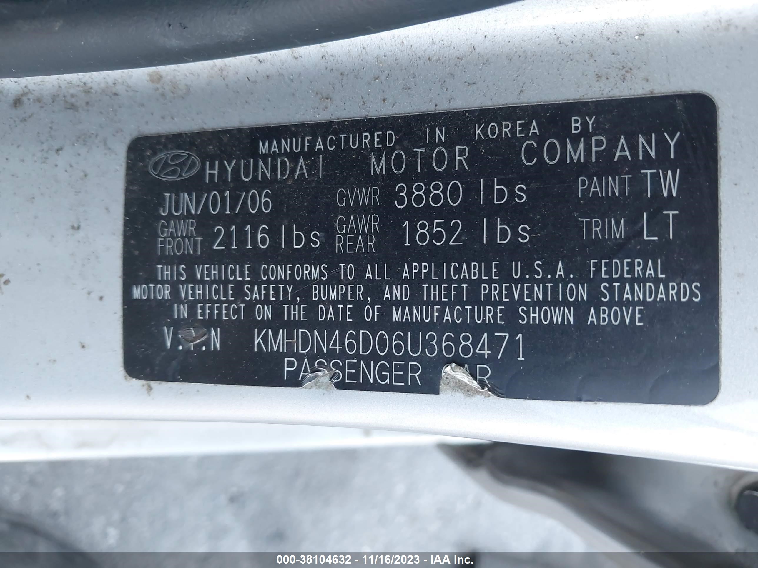 Photo 8 VIN: KMHDN46D06U368471 - HYUNDAI ELANTRA 