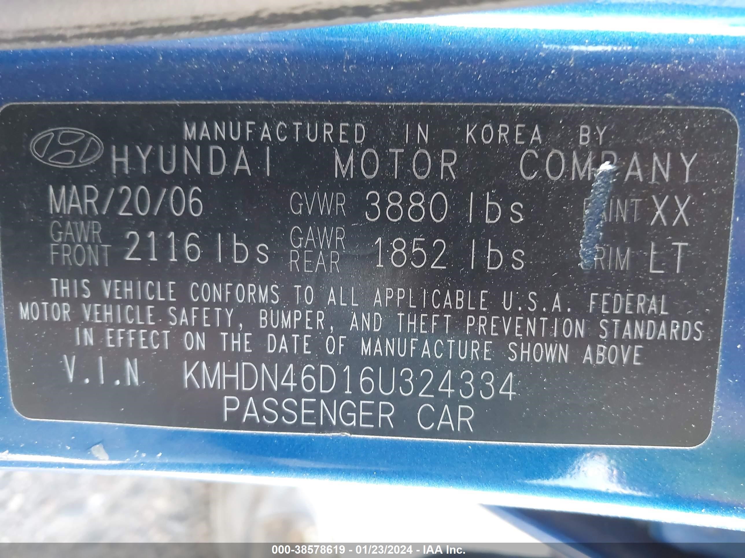 Photo 8 VIN: KMHDN46D16U324334 - HYUNDAI ELANTRA 