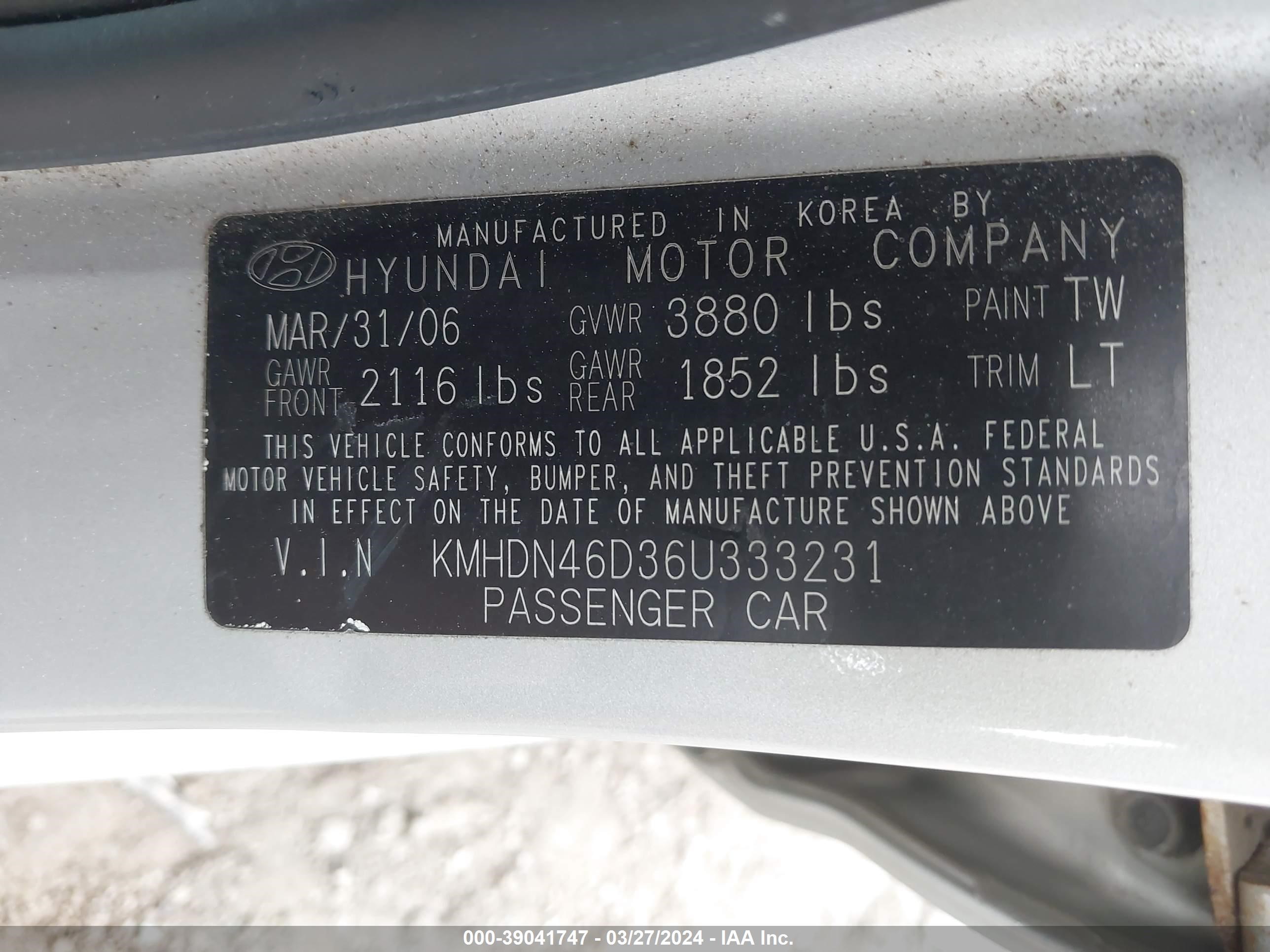 Photo 8 VIN: KMHDN46D36U333231 - HYUNDAI ELANTRA 