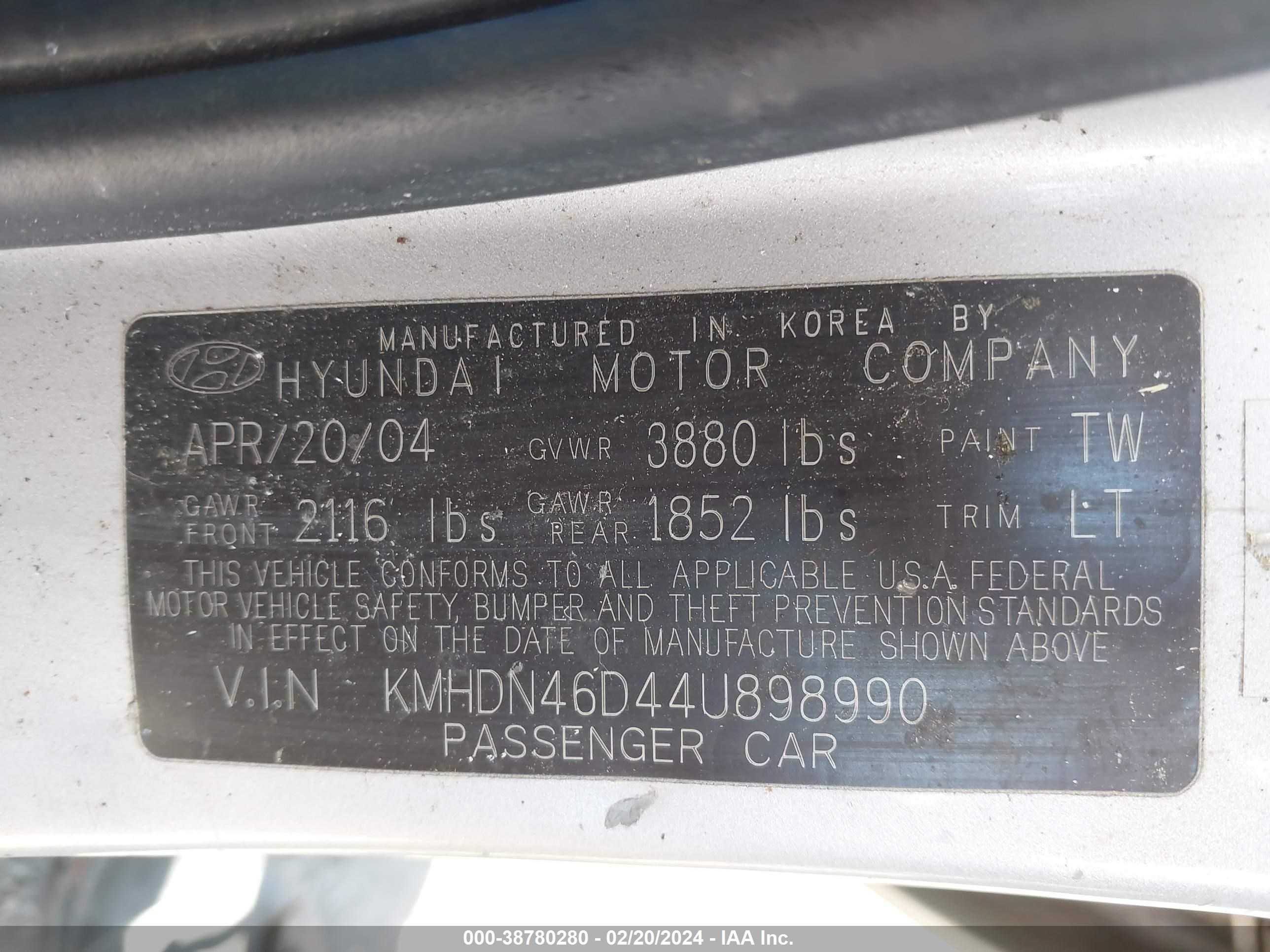 Photo 8 VIN: KMHDN46D44U898990 - HYUNDAI ELANTRA 