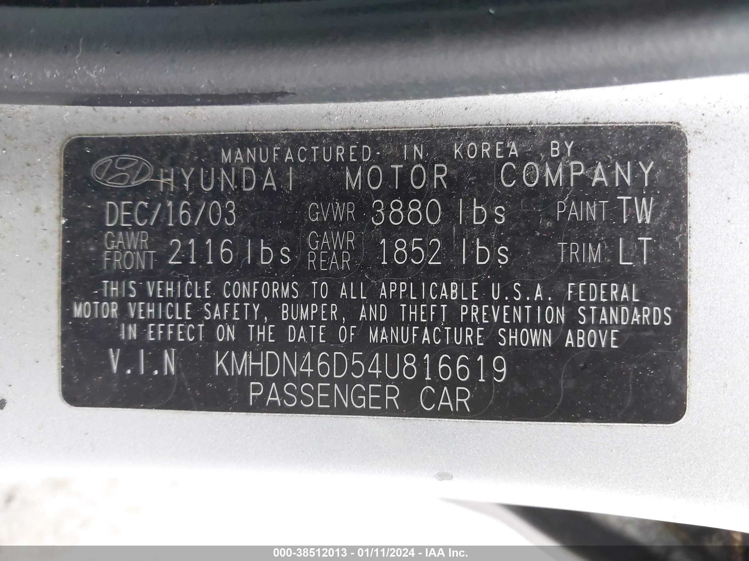 Photo 8 VIN: KMHDN46D54U816619 - HYUNDAI ELANTRA 