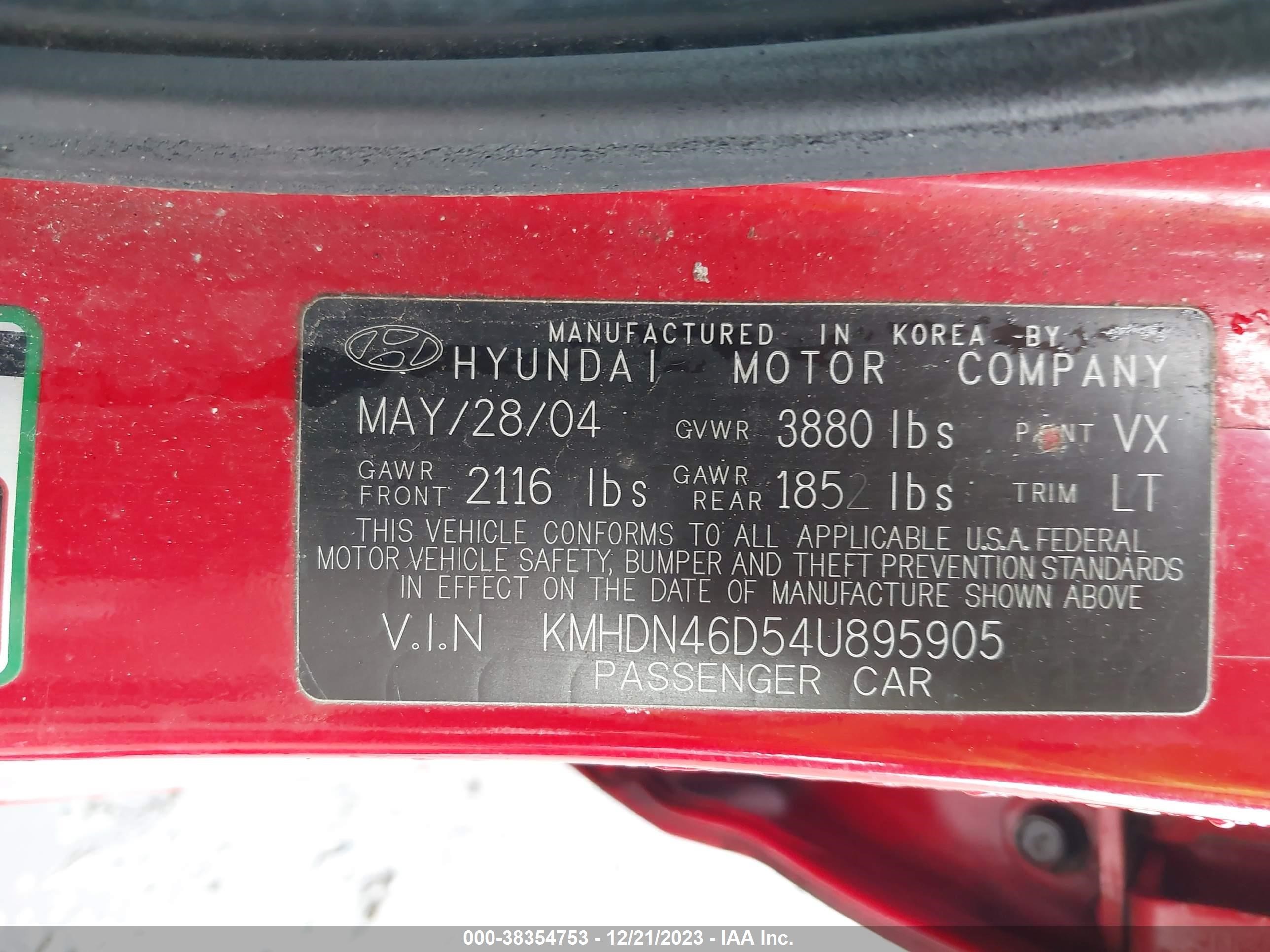 Photo 8 VIN: KMHDN46D54U895905 - HYUNDAI ELANTRA 