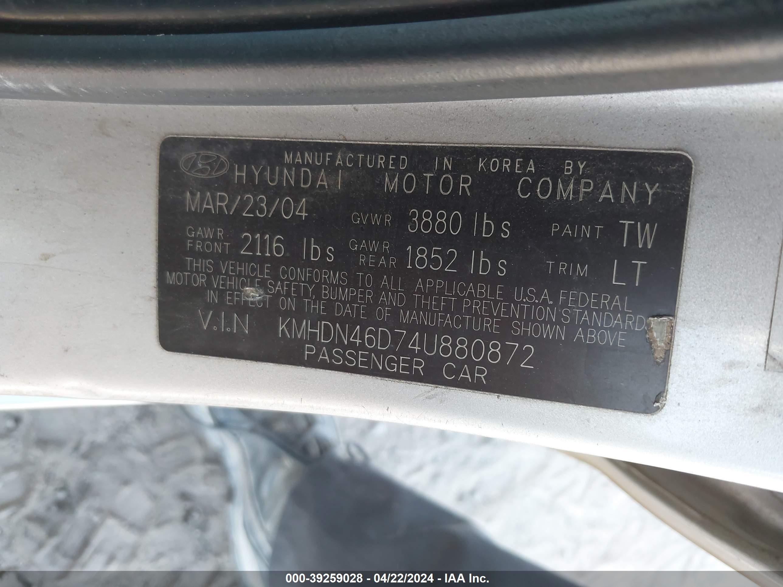 Photo 8 VIN: KMHDN46D74U880872 - HYUNDAI ELANTRA 