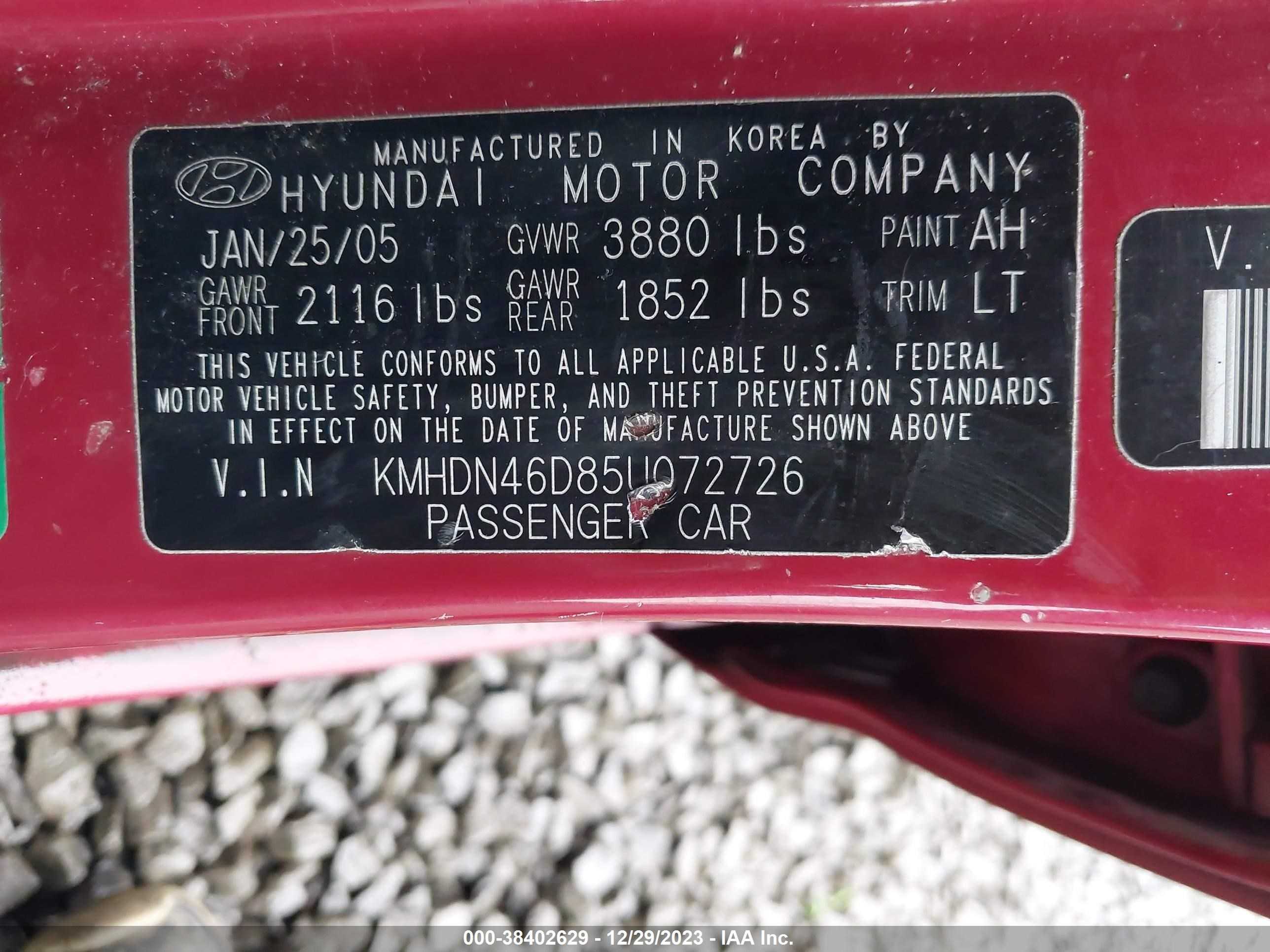 Photo 8 VIN: KMHDN46D85U072726 - HYUNDAI ELANTRA 