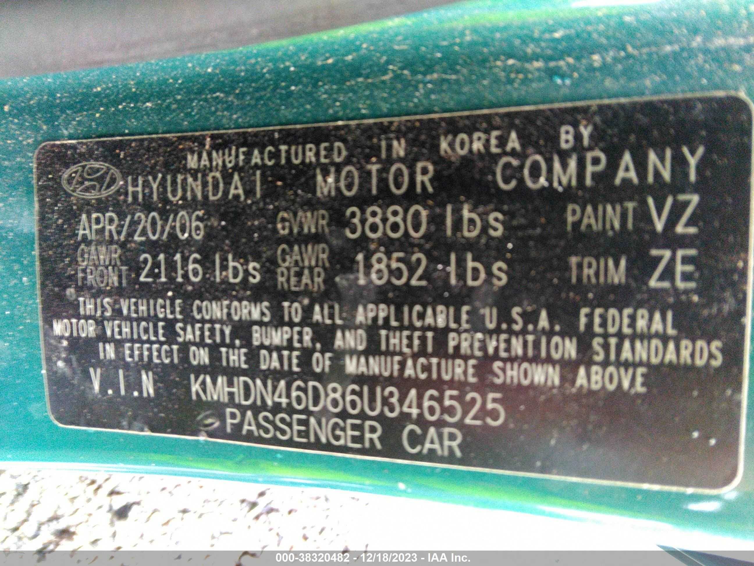 Photo 8 VIN: KMHDN46D86U346525 - HYUNDAI ELANTRA 