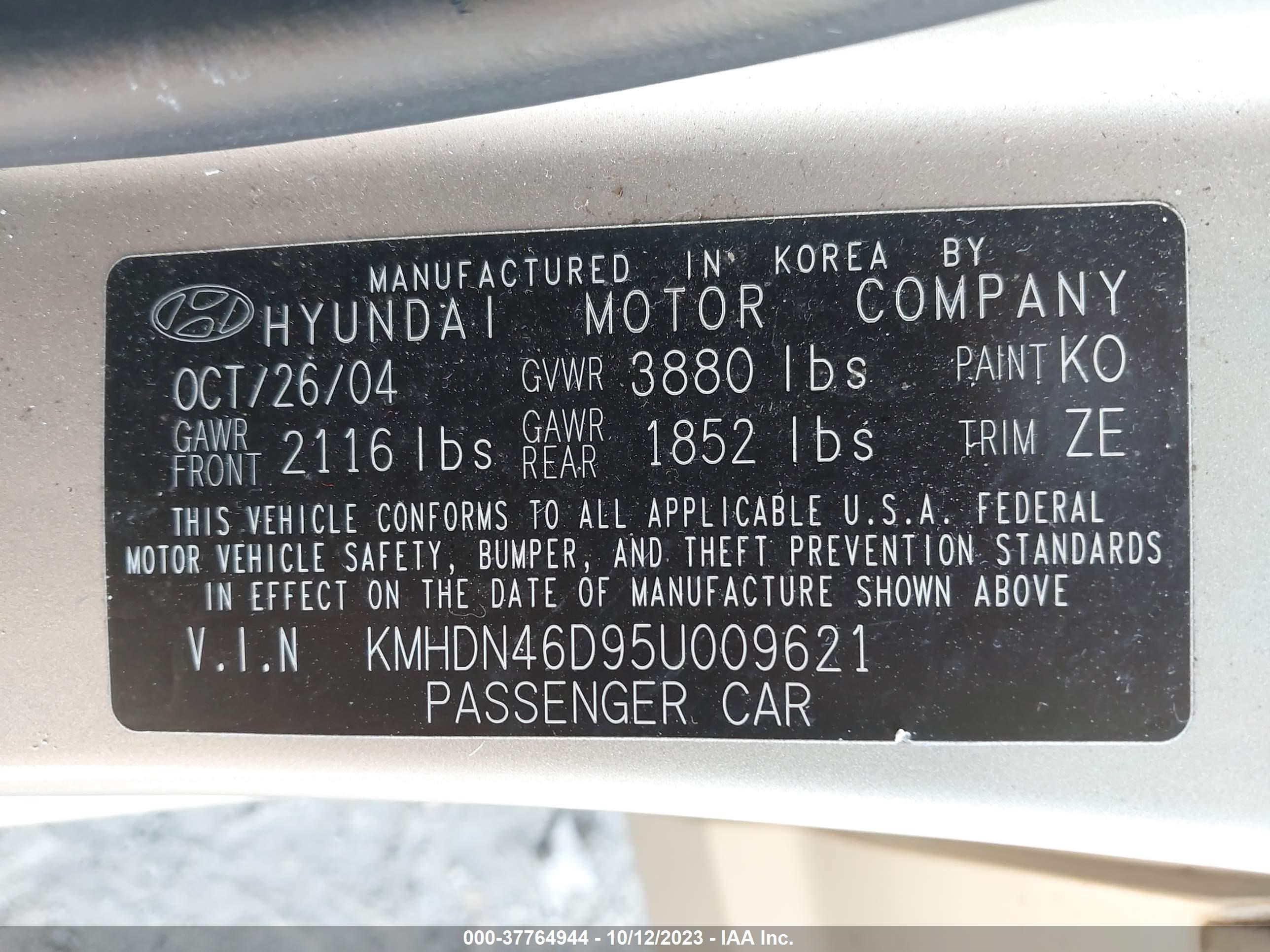 Photo 8 VIN: KMHDN46D95U009621 - HYUNDAI ELANTRA 