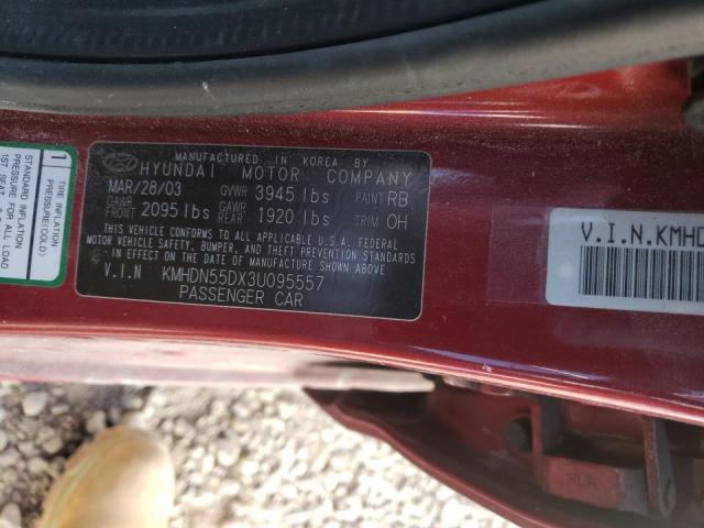 Photo 9 VIN: KMHDN55DX3U095557 - HYUNDAI ELANTRA GL 