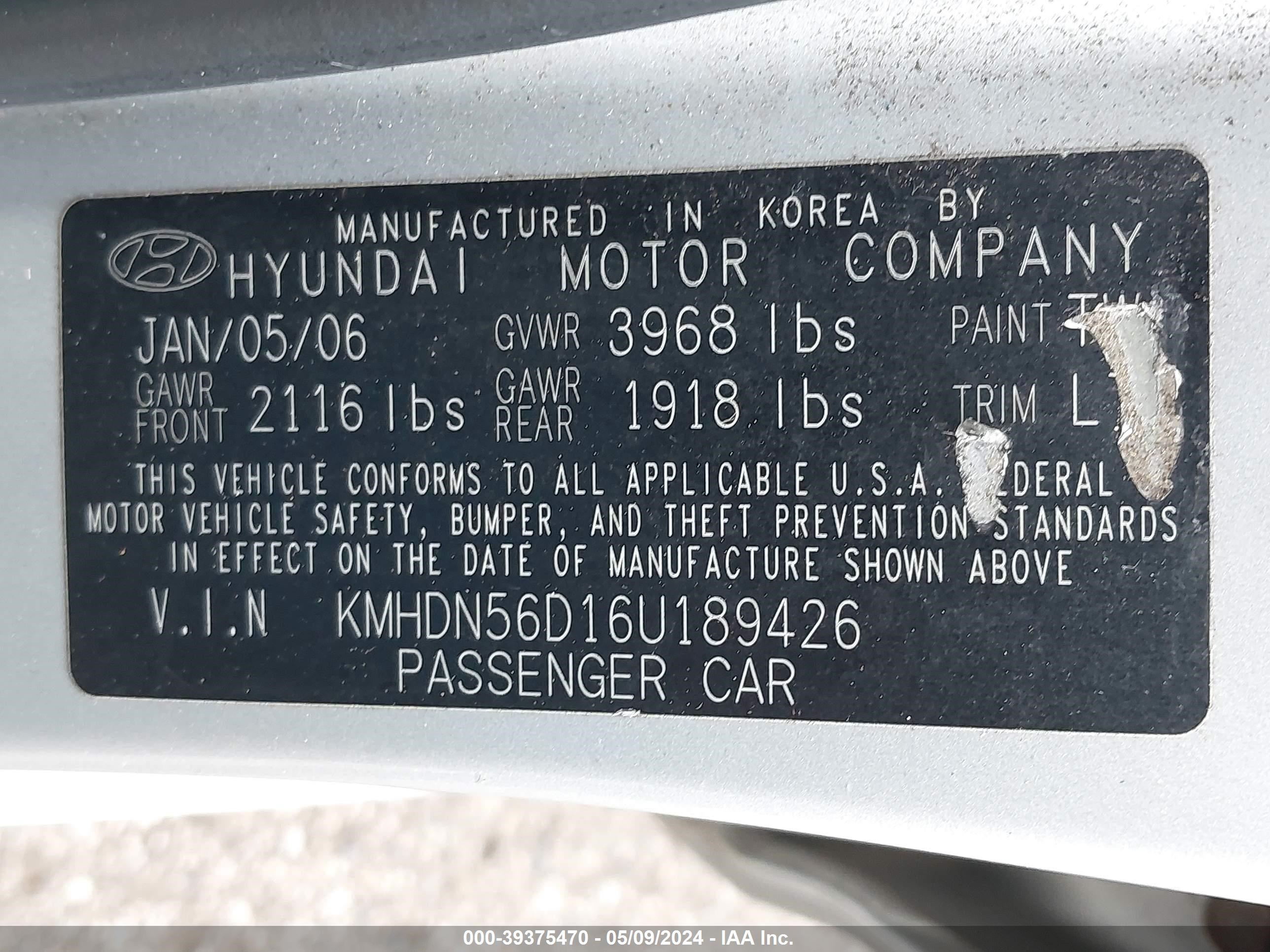 Photo 8 VIN: KMHDN56D16U189426 - HYUNDAI ELANTRA 