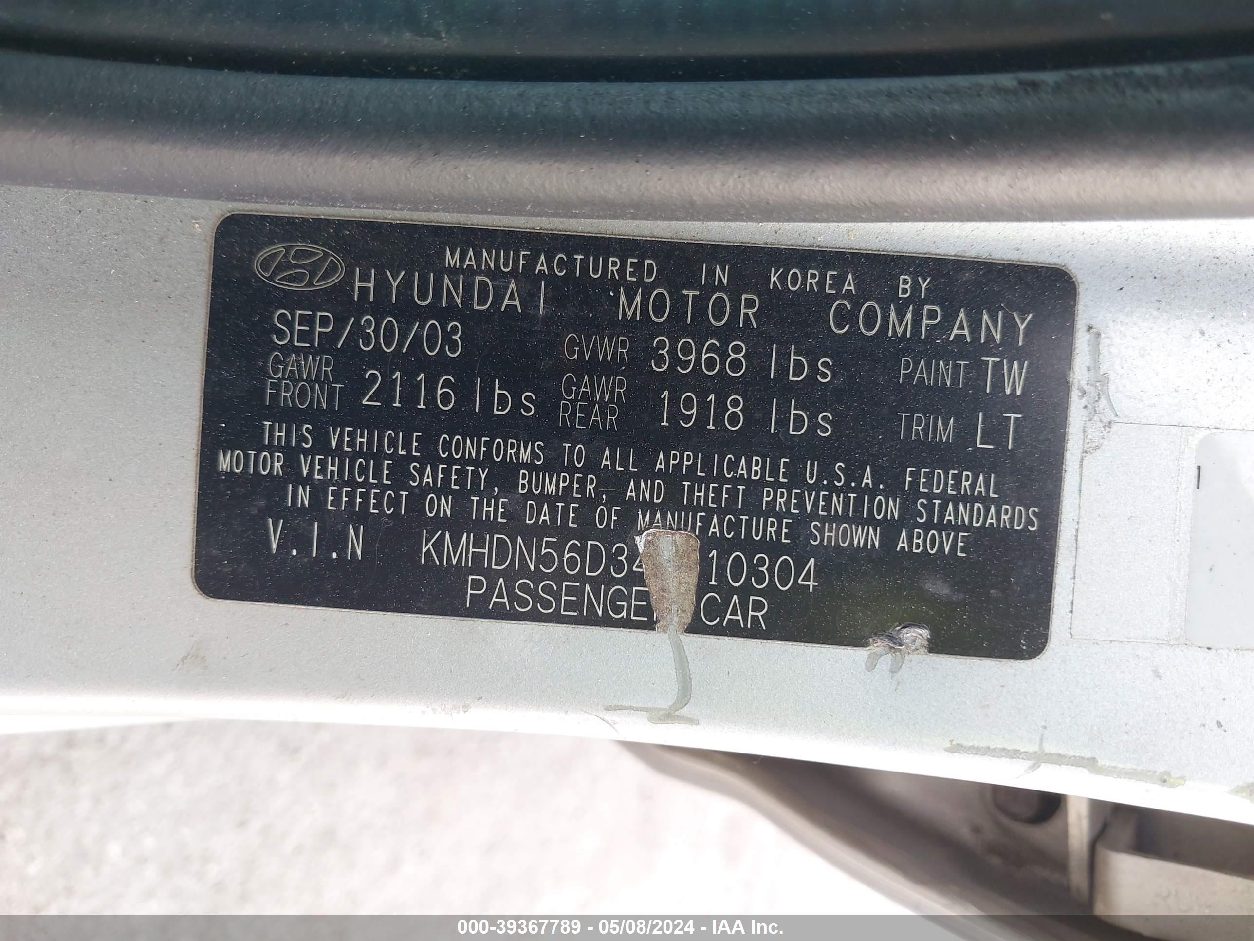 Photo 8 VIN: KMHDN56D34U110304 - HYUNDAI ELANTRA 