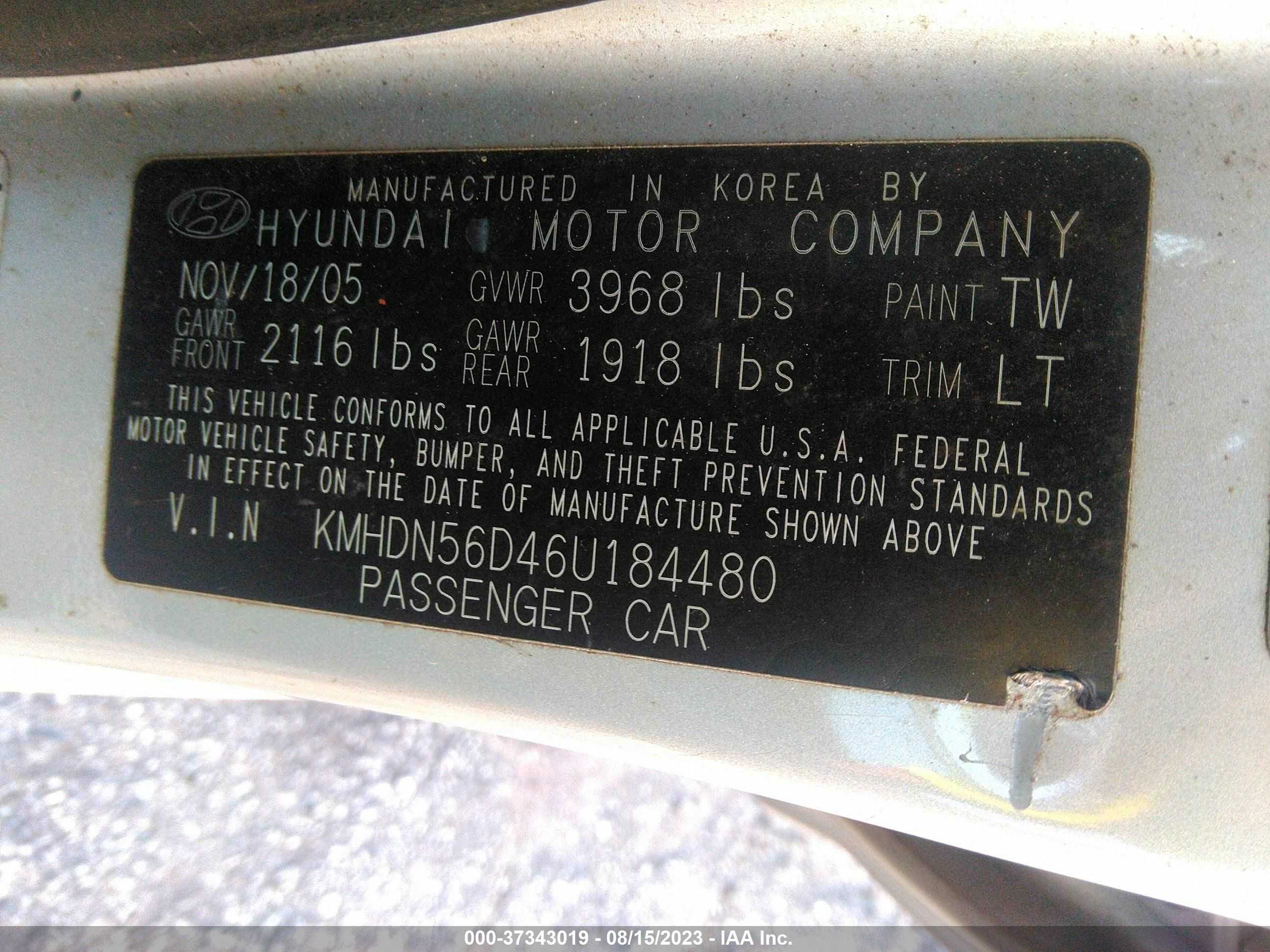 Photo 8 VIN: KMHDN56D46U184480 - HYUNDAI ELANTRA 