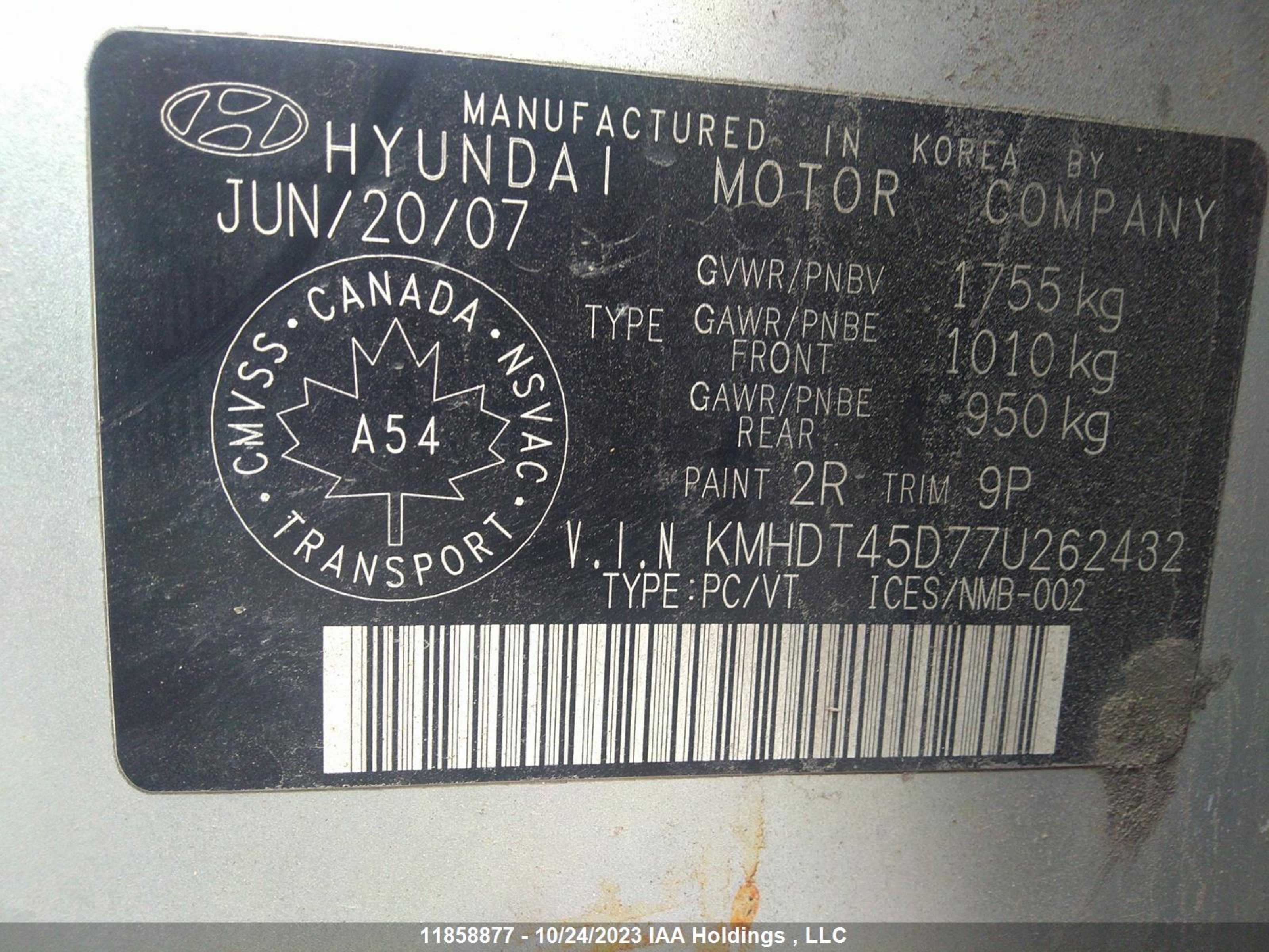 Photo 8 VIN: KMHDT45D77U262432 - HYUNDAI ELANTRA 