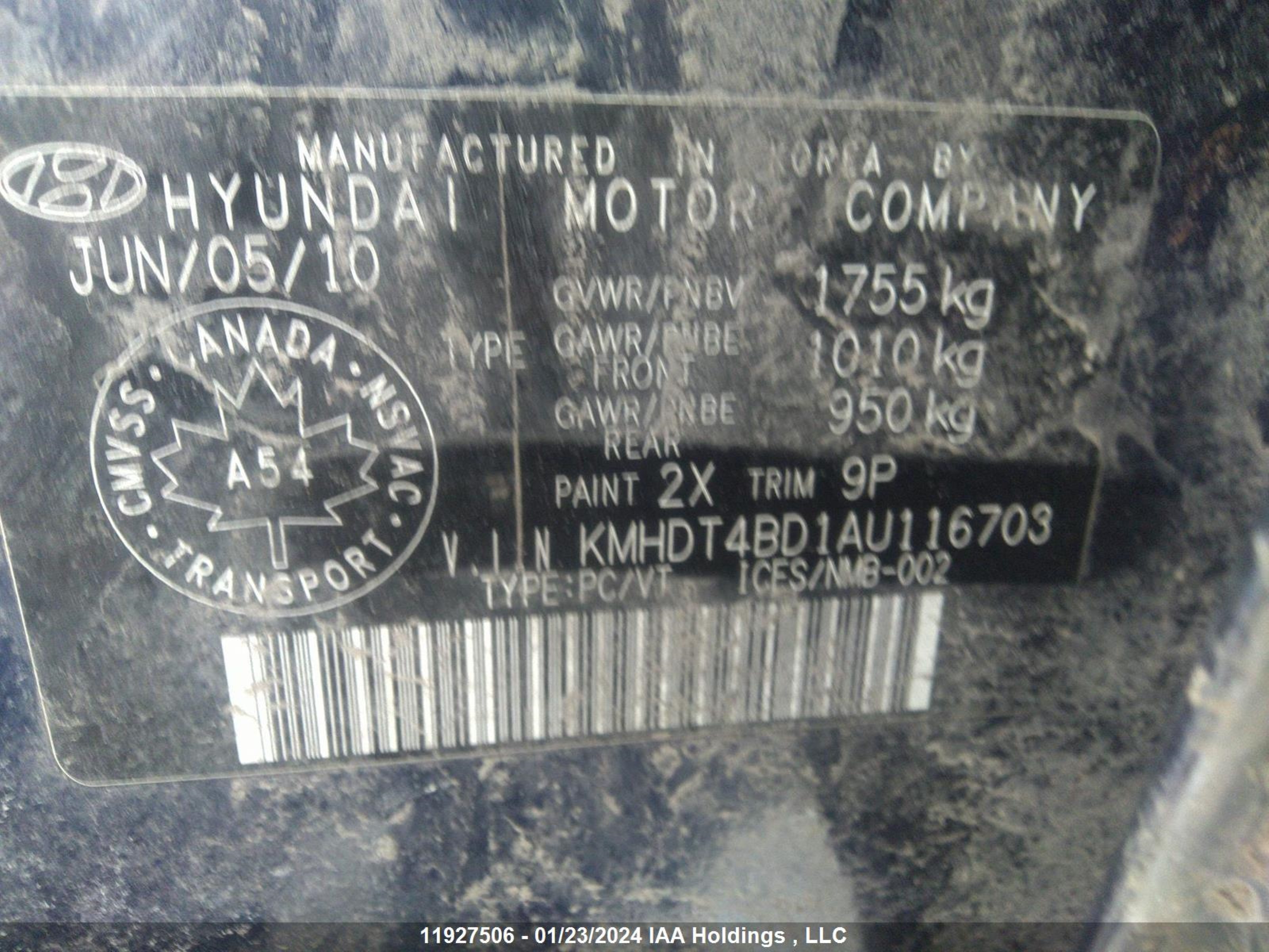 Photo 8 VIN: KMHDT4BD1AU116703 - HYUNDAI ELANTRA 