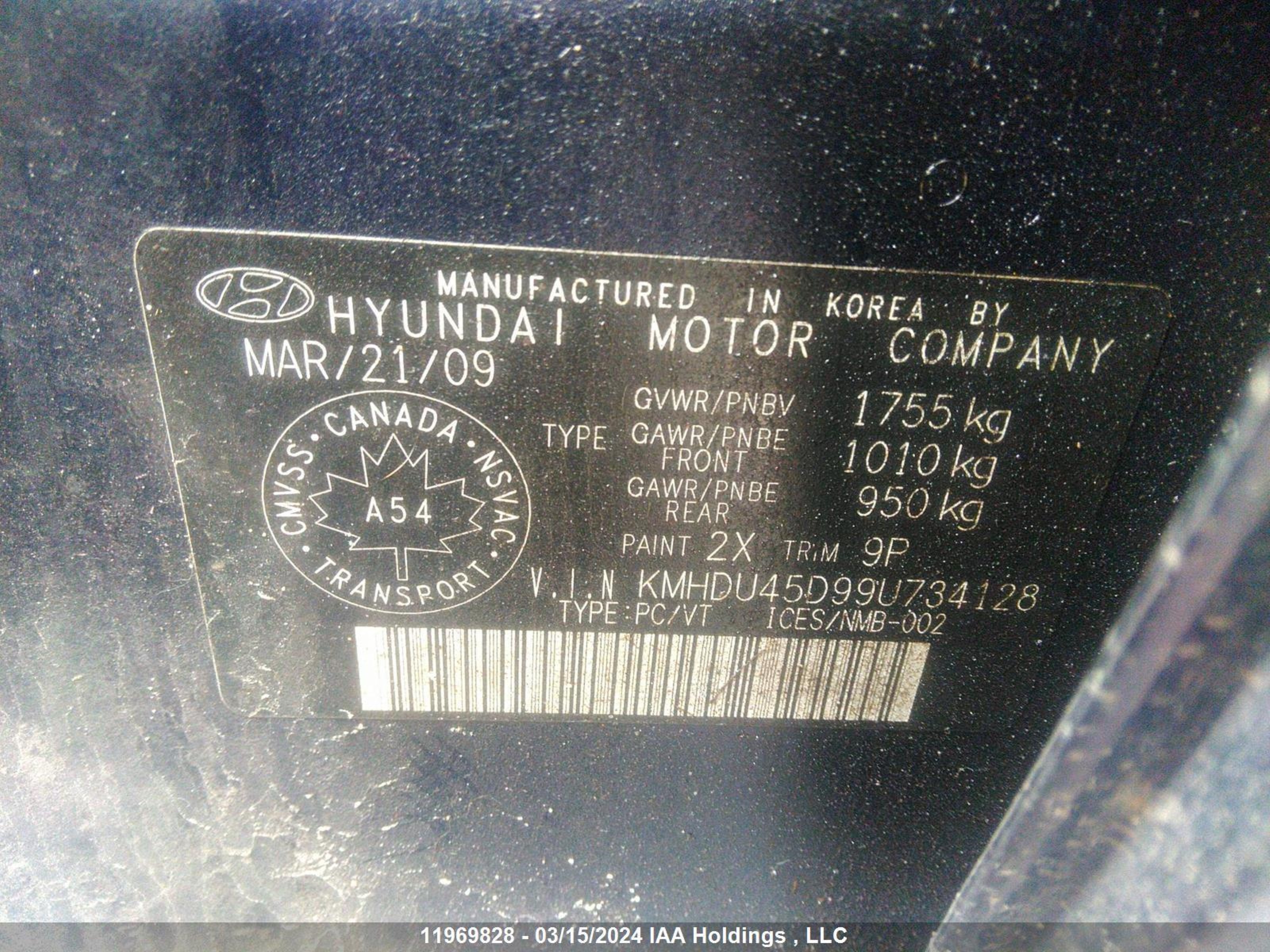 Photo 8 VIN: KMHDU45D99U734128 - HYUNDAI ELANTRA 