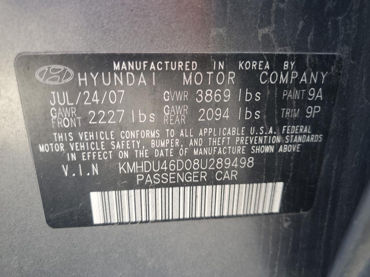 Photo 12 VIN: KMHDU46D08U289498 - HYUNDAI ELANTRA 