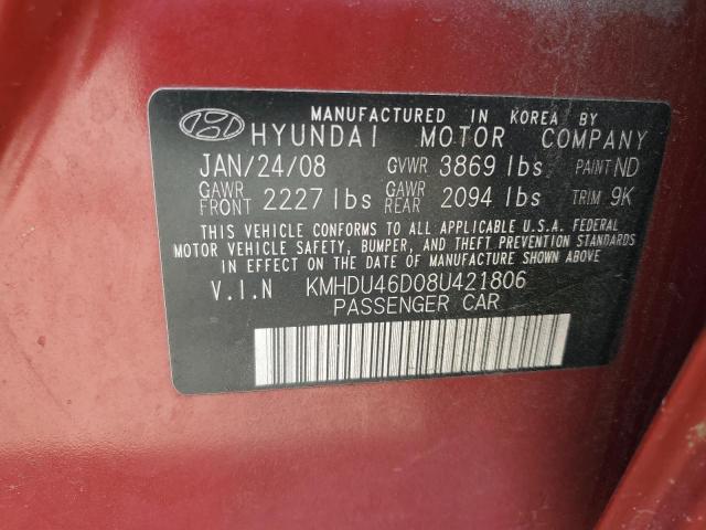 Photo 11 VIN: KMHDU46D08U421806 - HYUNDAI ELANTRA 