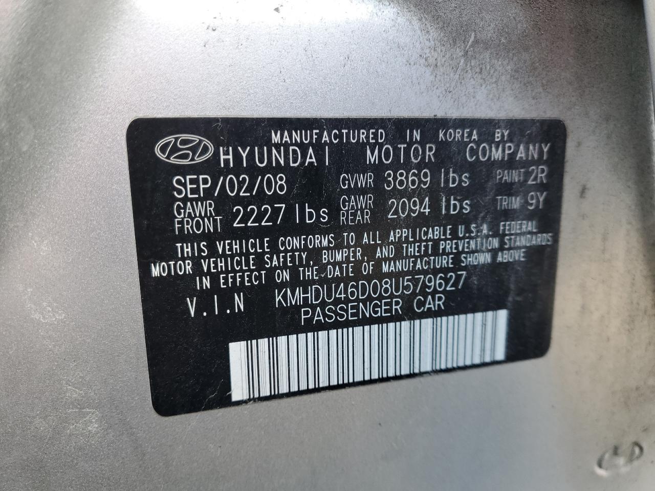 Photo 12 VIN: KMHDU46D08U579627 - HYUNDAI ELANTRA 