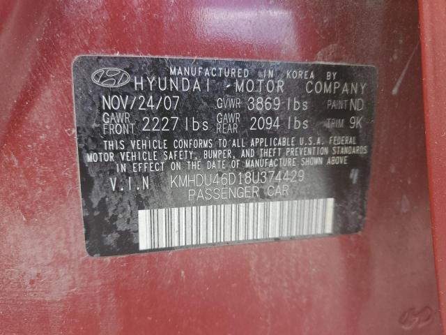 Photo 11 VIN: KMHDU46D18U374429 - HYUNDAI ELANTRA 