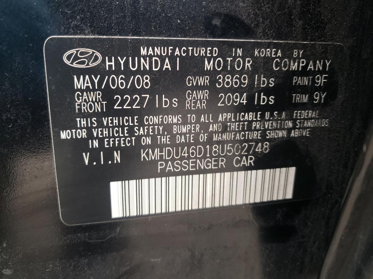 Photo 11 VIN: KMHDU46D18U502748 - HYUNDAI ELANTRA 